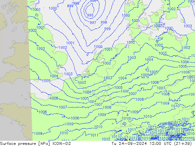 Atmosférický tlak ICON-D2 Út 24.09.2024 12 UTC