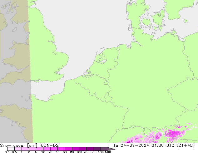 Schneemenge ICON-D2 Di 24.09.2024 21 UTC