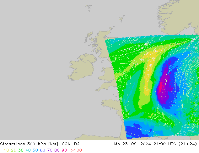 ветер 300 гПа ICON-D2 пн 23.09.2024 21 UTC