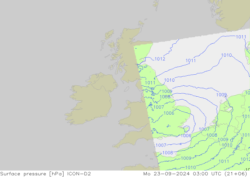 Surface pressure ICON-D2 Mo 23.09.2024 03 UTC