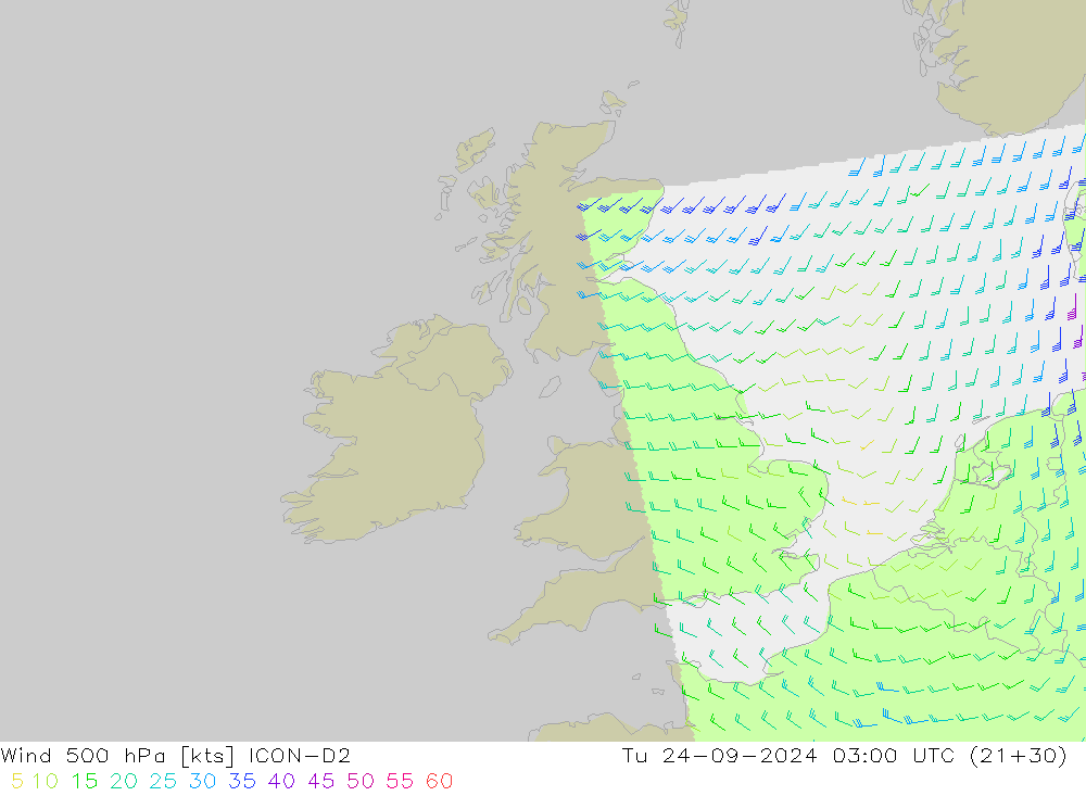 Wind 500 hPa ICON-D2 Út 24.09.2024 03 UTC