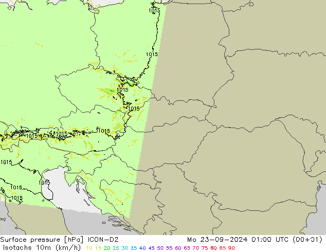 Eşrüzgar Hızları (km/sa) ICON-D2 Pzt 23.09.2024 01 UTC