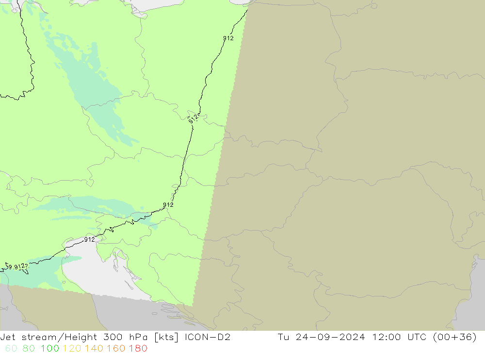 Jet stream/Height 300 hPa ICON-D2 Tu 24.09.2024 12 UTC