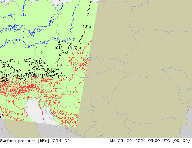 Presión superficial ICON-D2 lun 23.09.2024 09 UTC