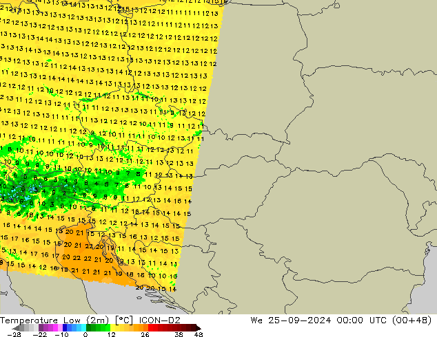 Temperature Low (2m) ICON-D2 We 25.09.2024 00 UTC