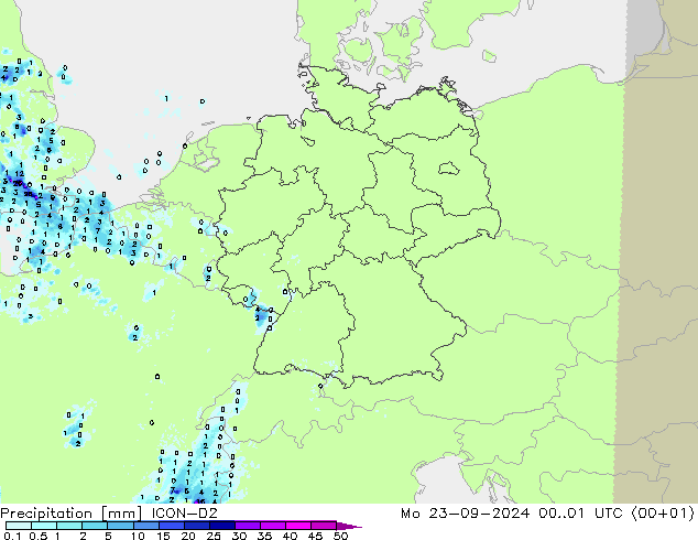 Neerslag ICON-D2 ma 23.09.2024 01 UTC