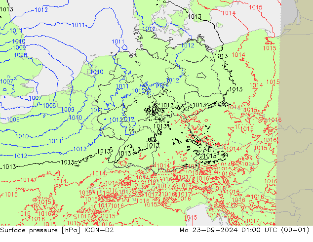 Surface pressure ICON-D2 Mo 23.09.2024 01 UTC