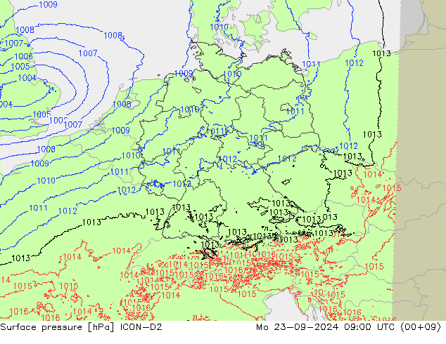 Surface pressure ICON-D2 Mo 23.09.2024 09 UTC