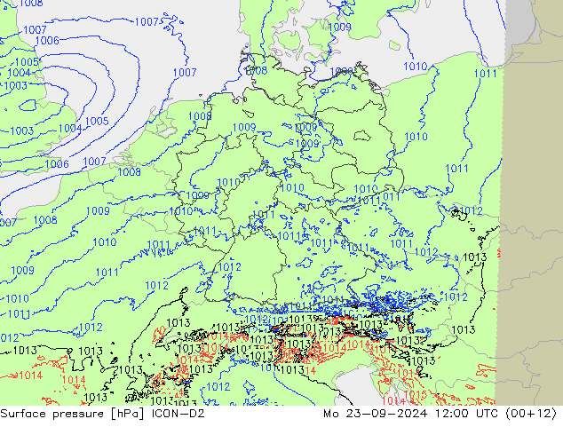 Surface pressure ICON-D2 Mo 23.09.2024 12 UTC