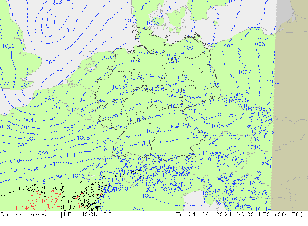 Surface pressure ICON-D2 Tu 24.09.2024 06 UTC