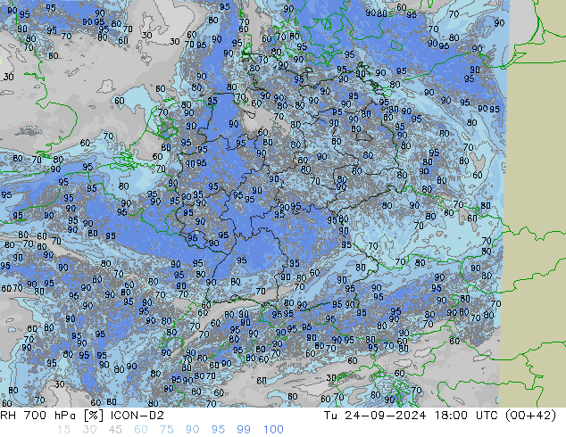 RH 700 hPa ICON-D2  24.09.2024 18 UTC