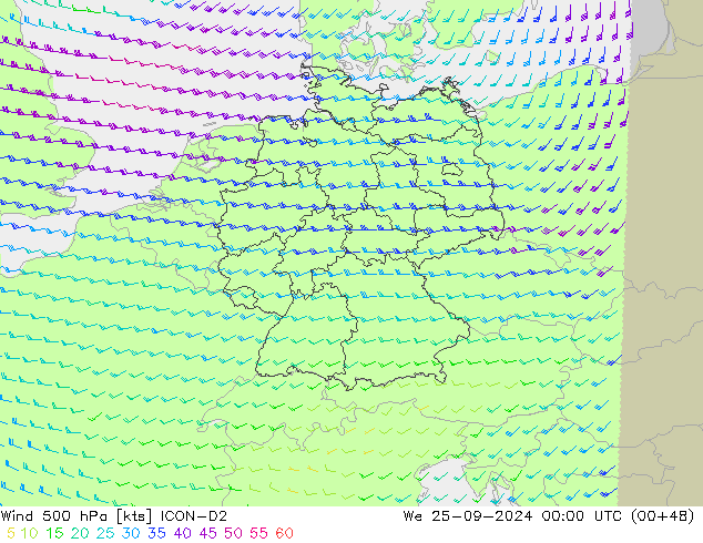 Rüzgar 500 hPa ICON-D2 Çar 25.09.2024 00 UTC