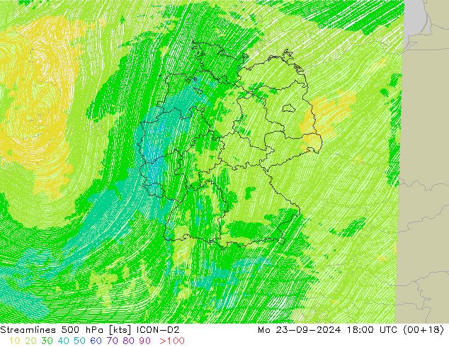 Streamlines 500 hPa ICON-D2 Mo 23.09.2024 18 UTC