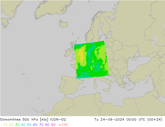 Stromlinien 500 hPa ICON-D2 Di 24.09.2024 00 UTC