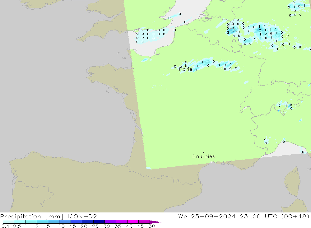 Precipitation ICON-D2 We 25.09.2024 00 UTC