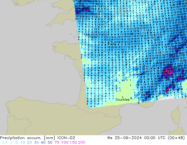 Precipitation accum. ICON-D2  25.09.2024 00 UTC