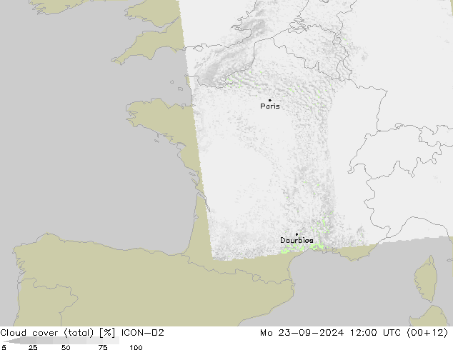 Nubes (total) ICON-D2 lun 23.09.2024 12 UTC