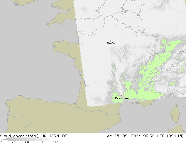 облака (сумма) ICON-D2 ср 25.09.2024 00 UTC