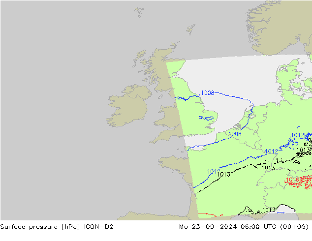 Surface pressure ICON-D2 Mo 23.09.2024 06 UTC