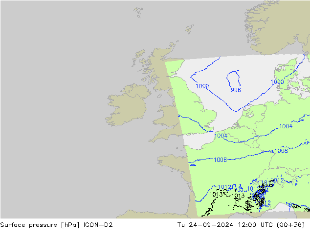 Surface pressure ICON-D2 Tu 24.09.2024 12 UTC