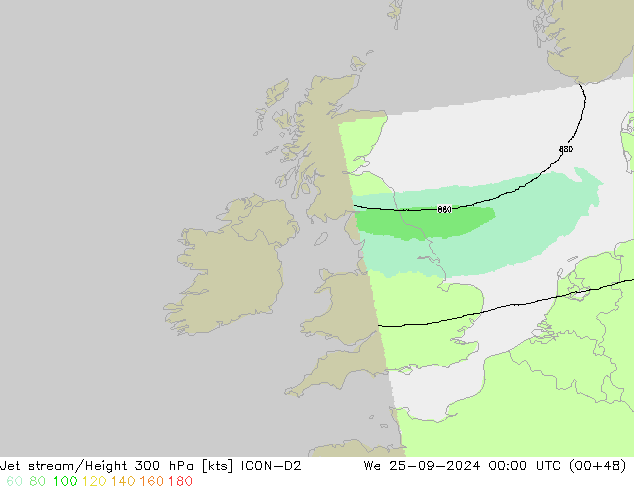 Jet stream/Height 300 hPa ICON-D2 St 25.09.2024 00 UTC