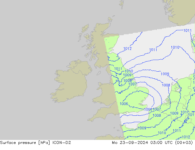 Surface pressure ICON-D2 Mo 23.09.2024 03 UTC