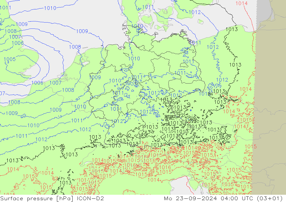 pression de l'air ICON-D2 lun 23.09.2024 04 UTC