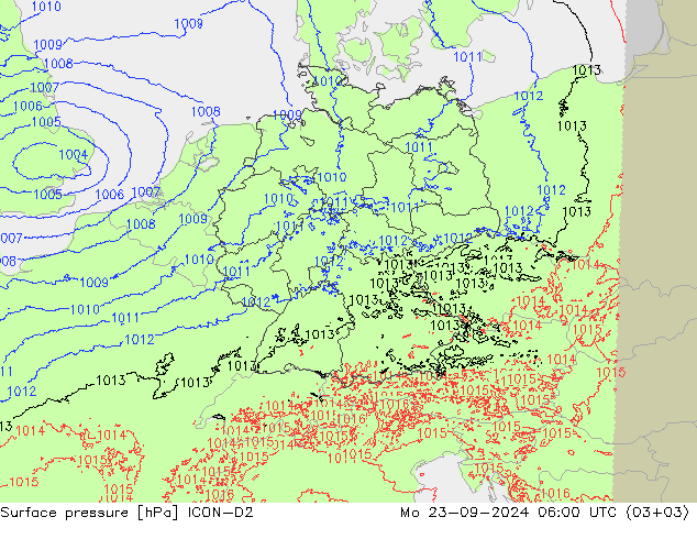 Surface pressure ICON-D2 Mo 23.09.2024 06 UTC