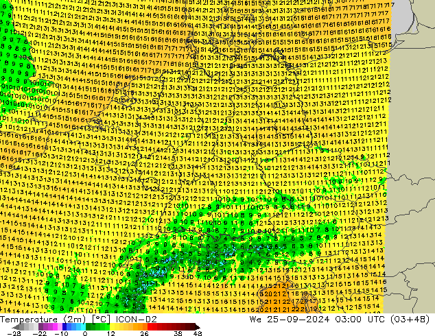 Temperature (2m) ICON-D2 St 25.09.2024 03 UTC