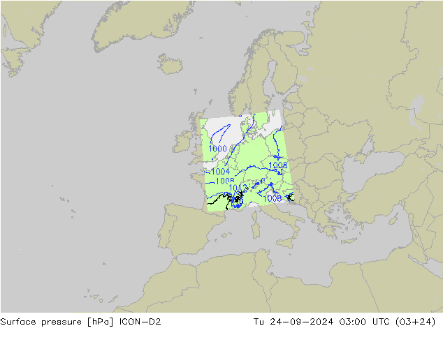 Surface pressure ICON-D2 Tu 24.09.2024 03 UTC