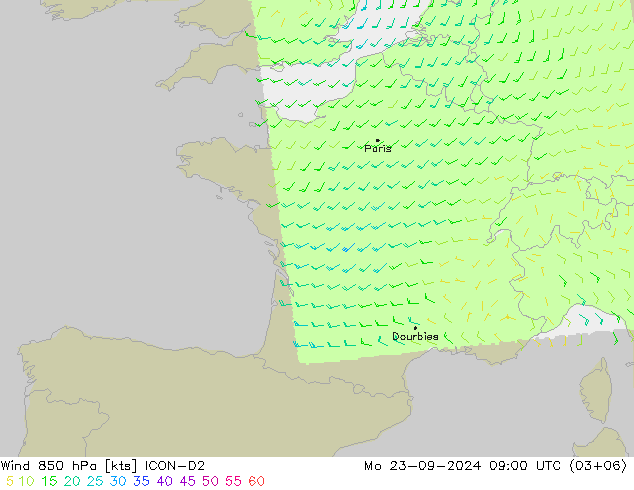 Wind 850 hPa ICON-D2 ma 23.09.2024 09 UTC