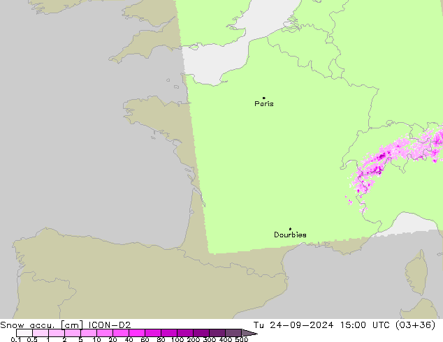 Глубина снега ICON-D2 вт 24.09.2024 15 UTC