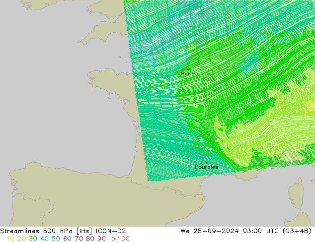 Stromlinien 500 hPa ICON-D2 Mi 25.09.2024 03 UTC