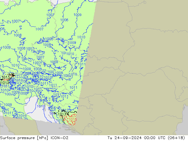 Yer basıncı ICON-D2 Sa 24.09.2024 00 UTC