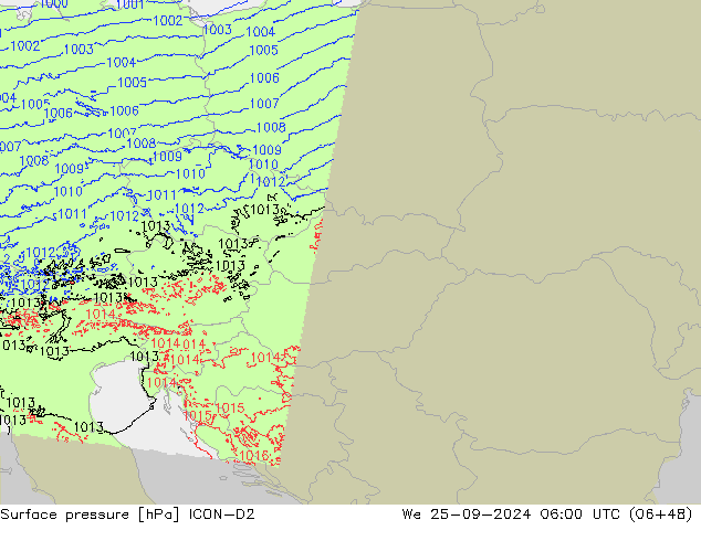 Surface pressure ICON-D2 We 25.09.2024 06 UTC