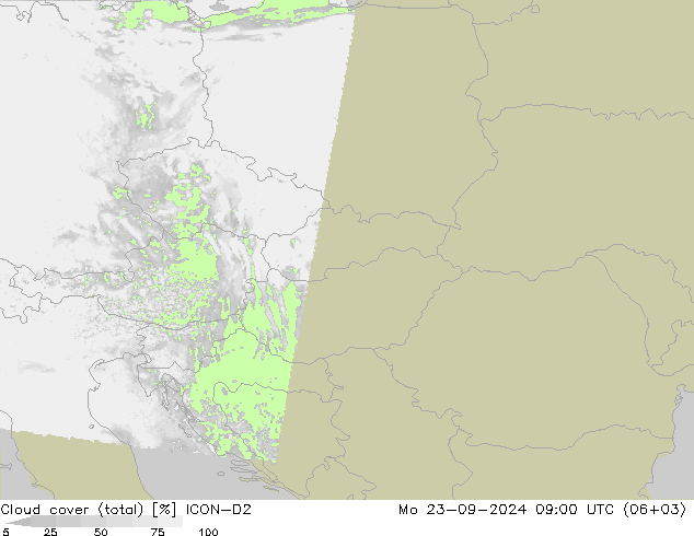 облака (сумма) ICON-D2 пн 23.09.2024 09 UTC