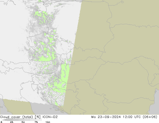 Nuages (total) ICON-D2 lun 23.09.2024 12 UTC