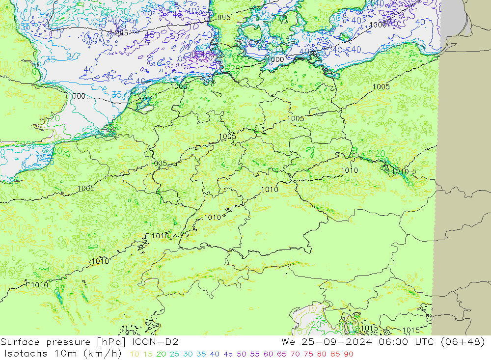 Isotachs (kph) ICON-D2 St 25.09.2024 06 UTC