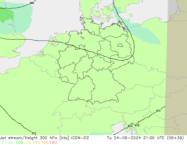 Jet stream/Height 300 hPa ICON-D2 Tu 24.09.2024 21 UTC