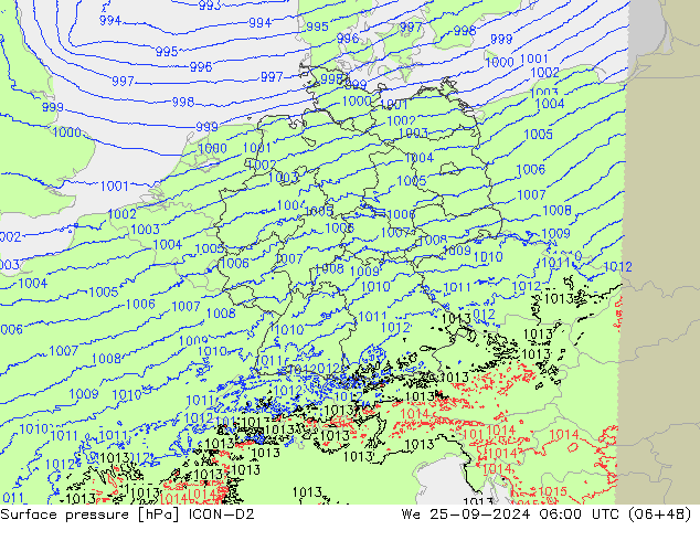 Surface pressure ICON-D2 We 25.09.2024 06 UTC