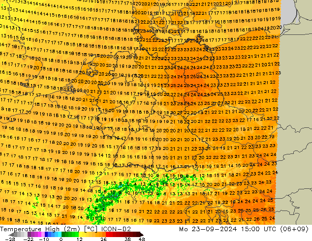 Temp. massima (2m) ICON-D2 lun 23.09.2024 15 UTC