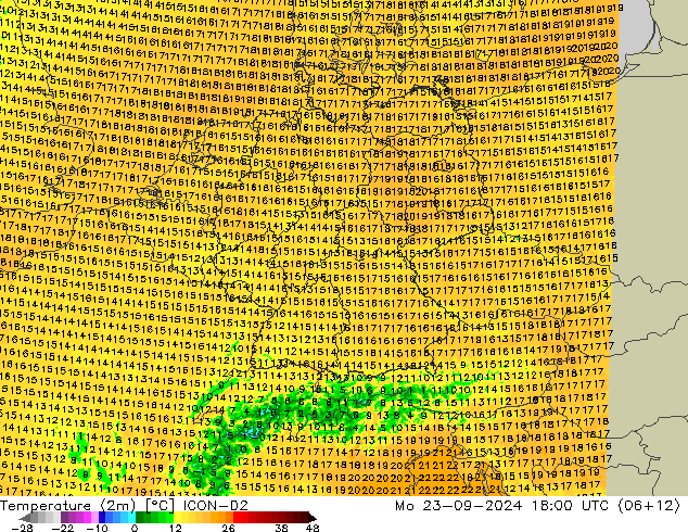 Temperaturkarte (2m) ICON-D2 Mo 23.09.2024 18 UTC