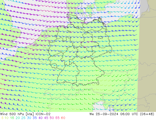 Wind 500 hPa ICON-D2 wo 25.09.2024 06 UTC