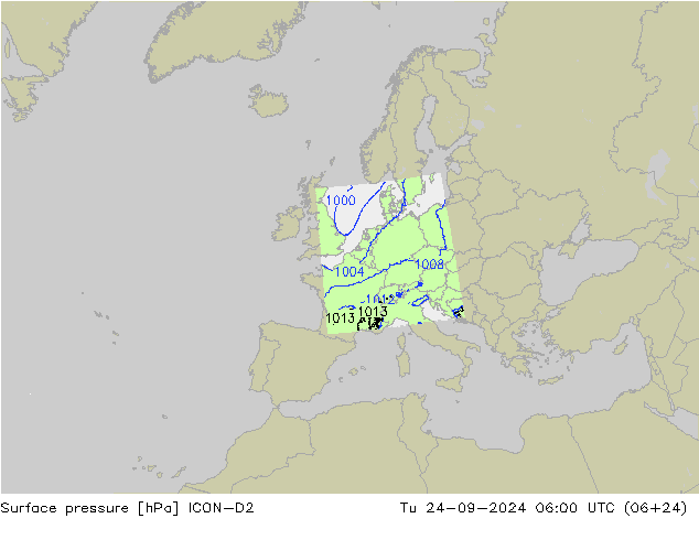 Surface pressure ICON-D2 Tu 24.09.2024 06 UTC