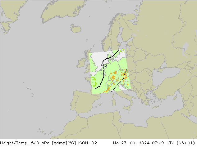 Geop./Temp. 500 hPa ICON-D2 lun 23.09.2024 07 UTC