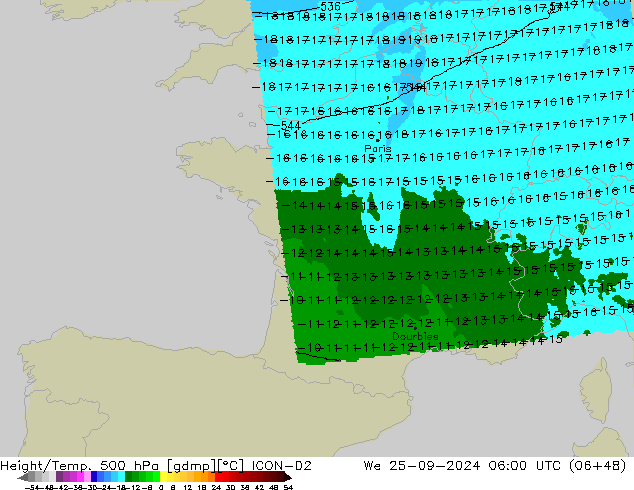 Géop./Temp. 500 hPa ICON-D2 mer 25.09.2024 06 UTC