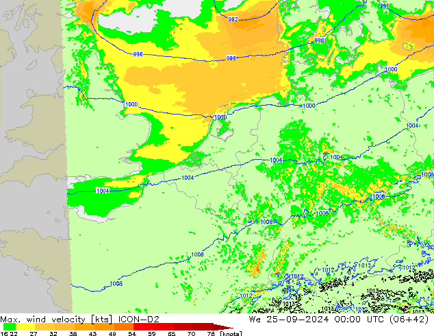 Windböen ICON-D2 Mi 25.09.2024 00 UTC