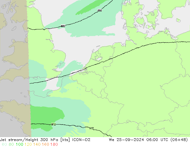 Prąd strumieniowy ICON-D2 śro. 25.09.2024 06 UTC