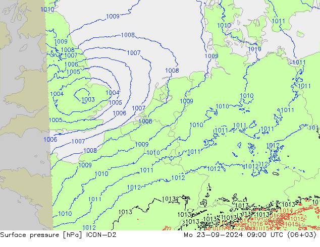 Surface pressure ICON-D2 Mo 23.09.2024 09 UTC