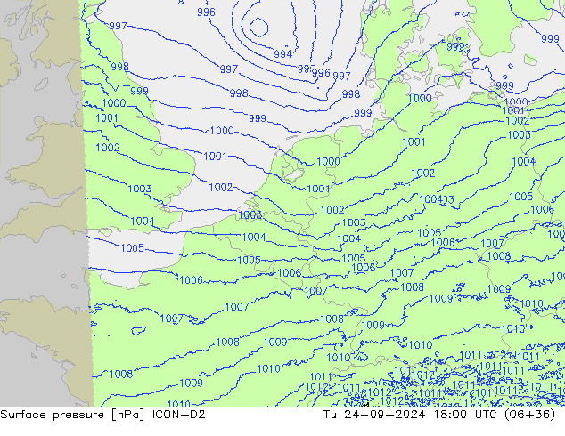 Surface pressure ICON-D2 Tu 24.09.2024 18 UTC